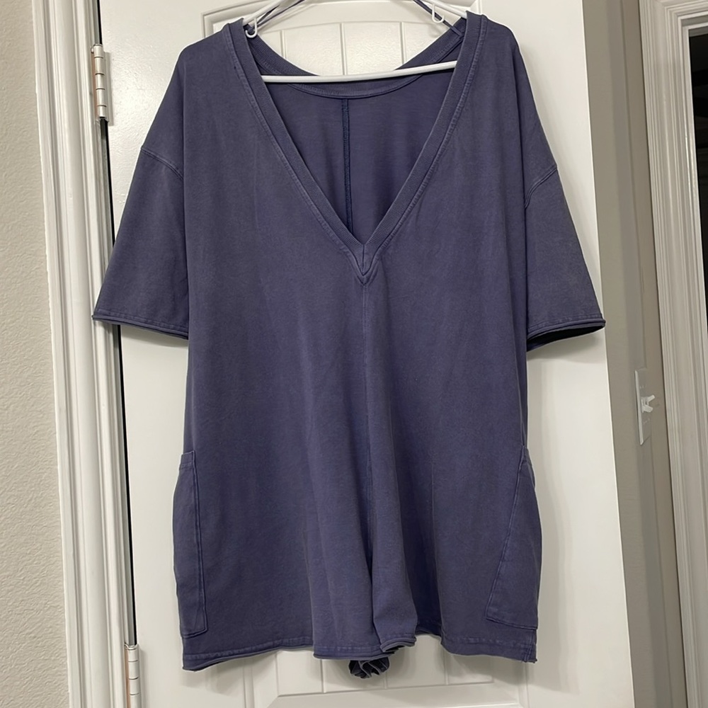 Free People Blue Indigo Hot Shot Tee Romper - Picture 2 of 3